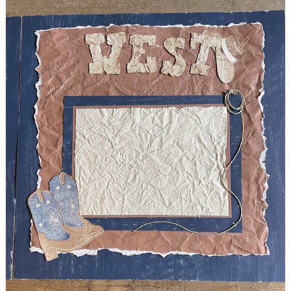 Western Scrapbook Layout 12x12 Premade Embellished Pages Rodeo Cowboy Boots - Picture 3 of 3